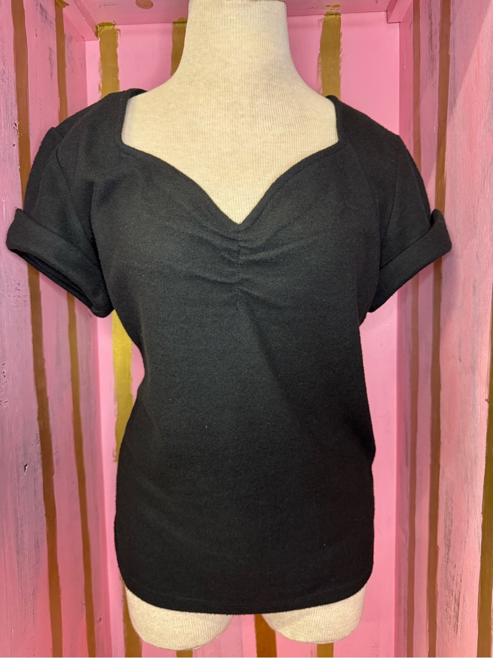 NWOT Sourpuss Black Women's Sweetheart Neck Knit Top